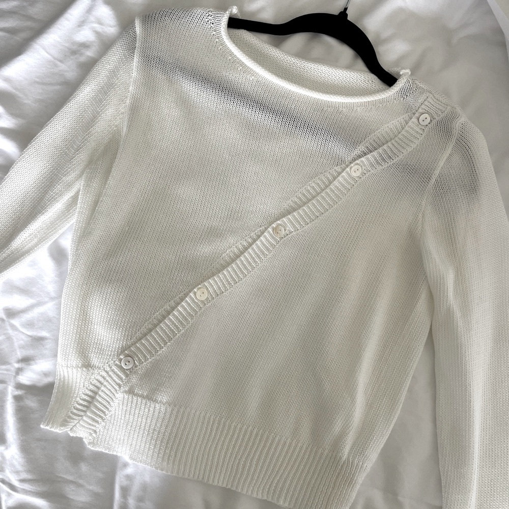 Commense White Cardigan with Ribbed Texture